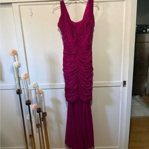 Sleeveless Fuchsia Ruched Maxi Dress